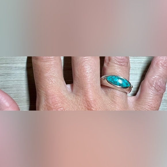 Vintage Marsala Sterling Silver Spiderweb Turquoise Marquise Ring, Size 7, 5g - Picture 8 of 10